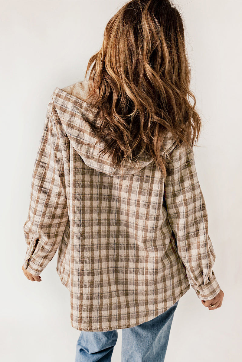 Coats and Jacket Plaid Pattern Sherpa Lined Hooded Shacket