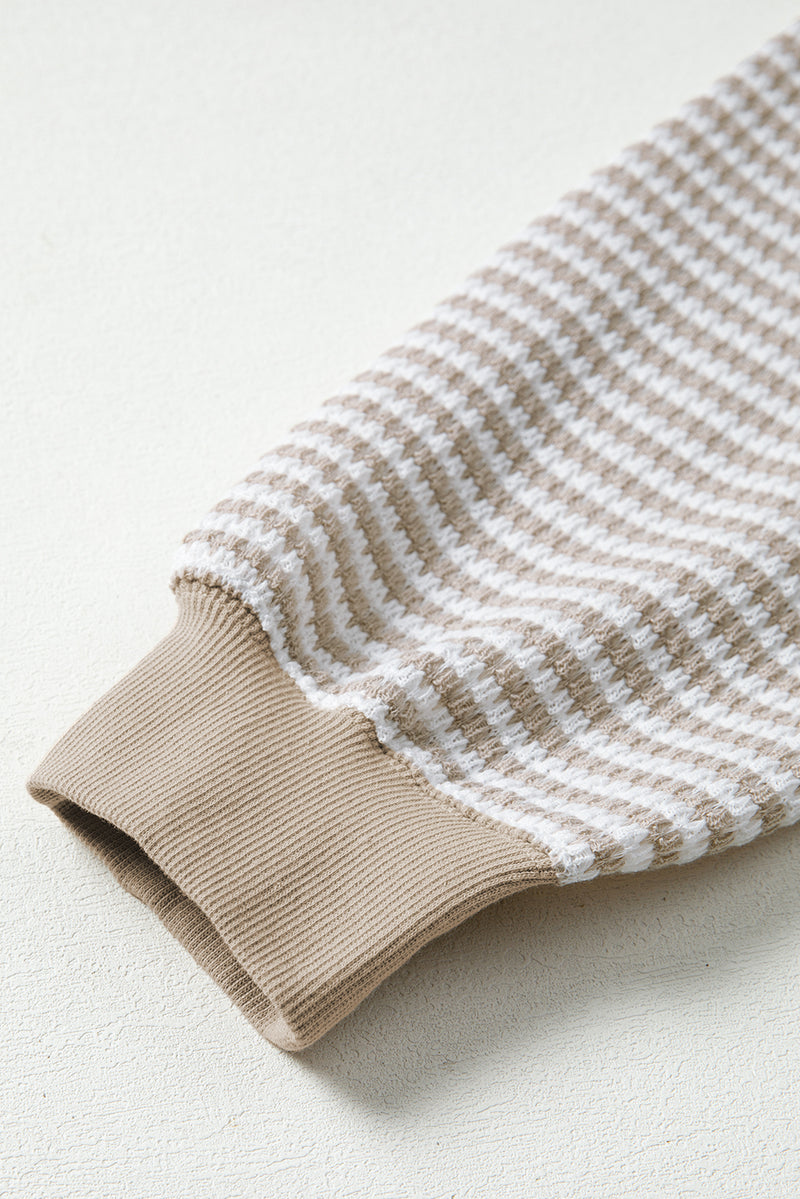 Stripe Ribbed Trim Drop Shoulder Long Sleeve Oversize Top