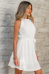Lace Sleeveless Knot Hollow Out Back Tied Waist Mini Dress