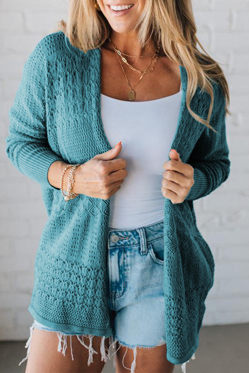 Mix Pattern Hollowed Knit Open Front Cardigan