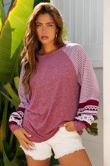 Contrast Print Striped Raglan Long Sleeve Loose Top