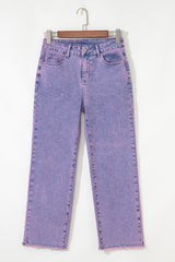 Orchid Petal Vintage Wash Frayed Hem Ankle-length Jeans