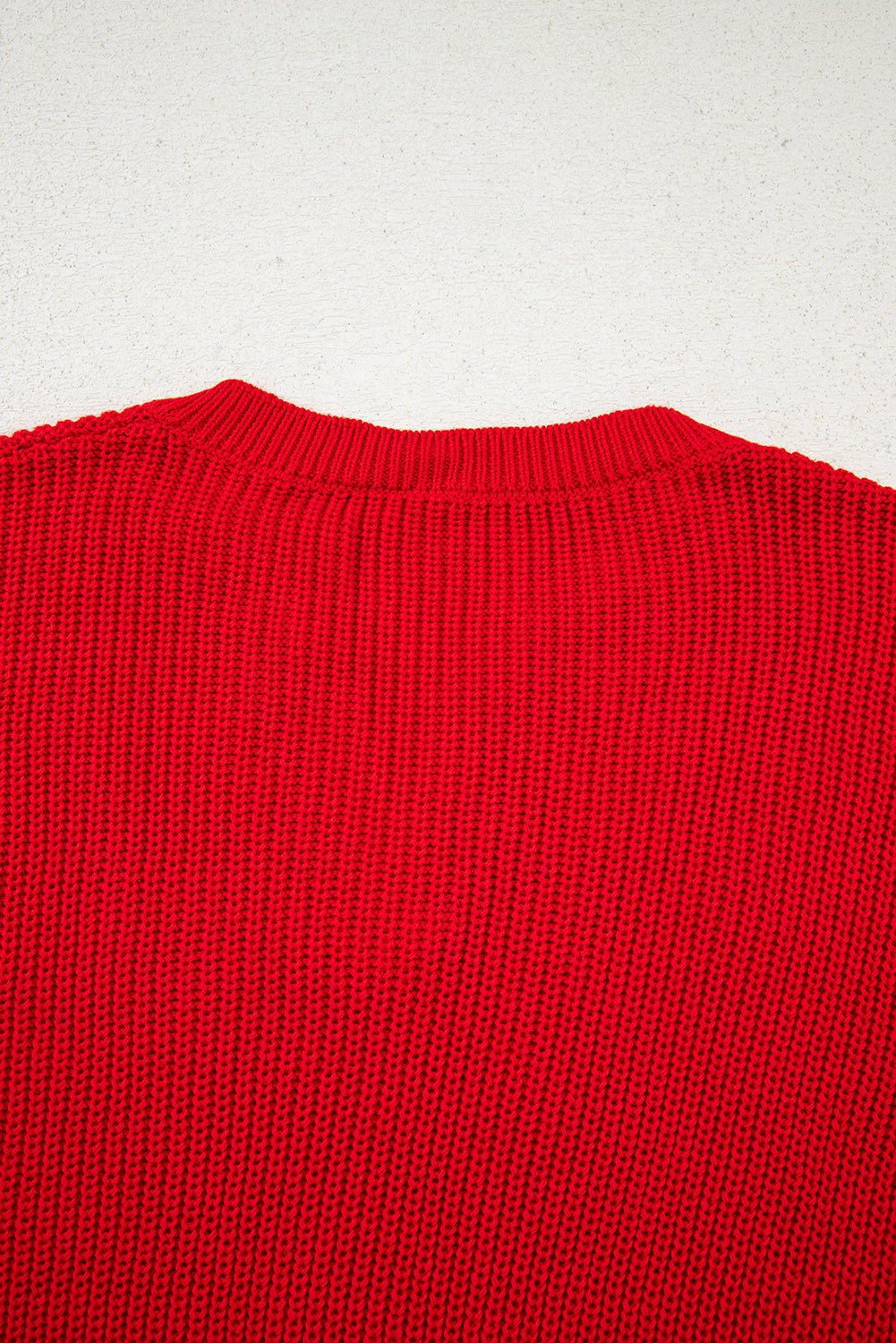 Solid Textured Knit V Neck Drop Shoulder Sweater