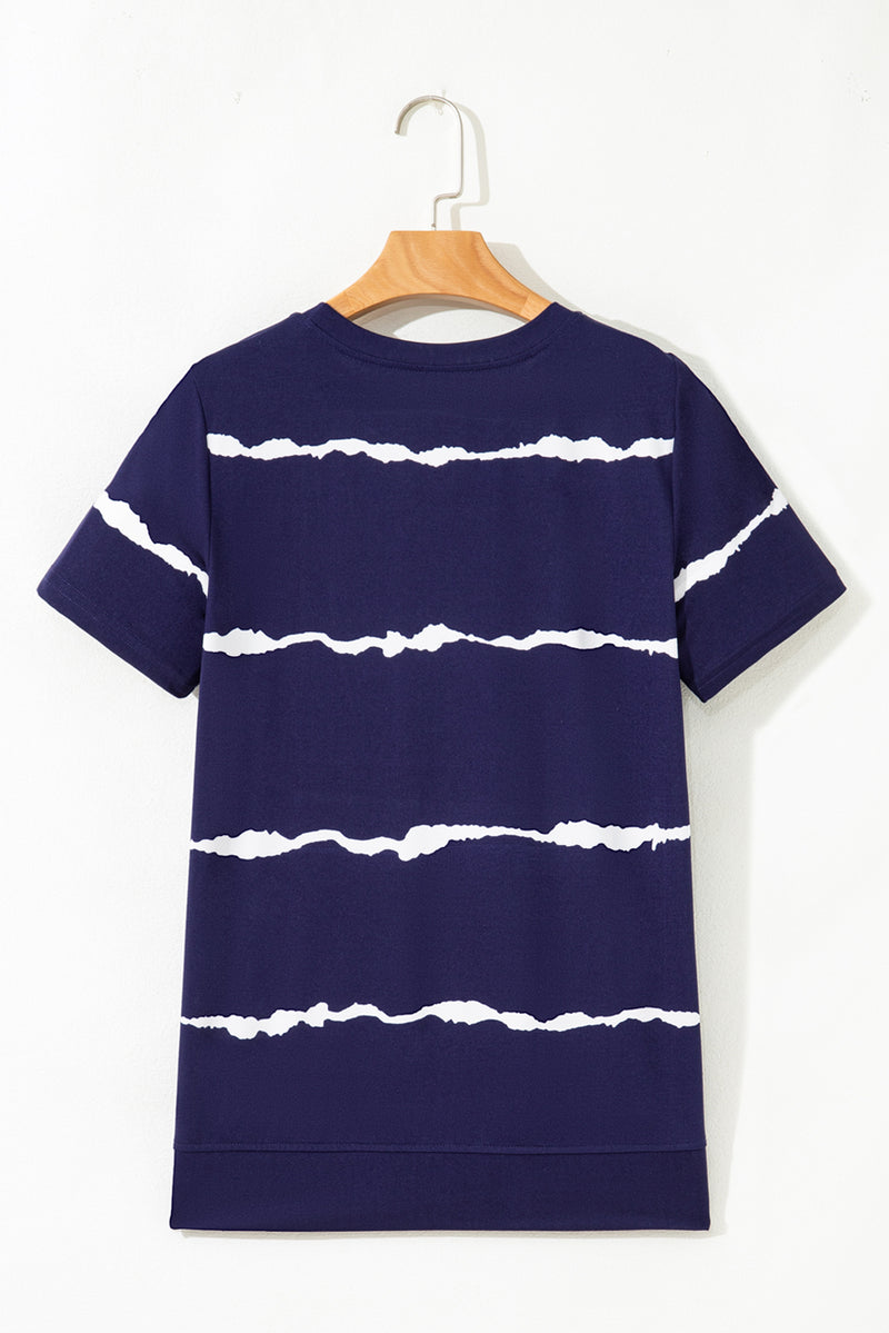 Blue Tie-dye Stripe Casual T-Shirt