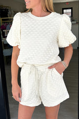 Solid Color Checkered Texture Short 2pcs Outfit