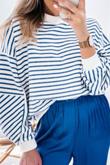 Stripe Drop Shoulder Crew Neck Loose Sweatshirt