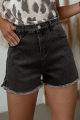 Solid Raw Hem High Waist Denim Shorts