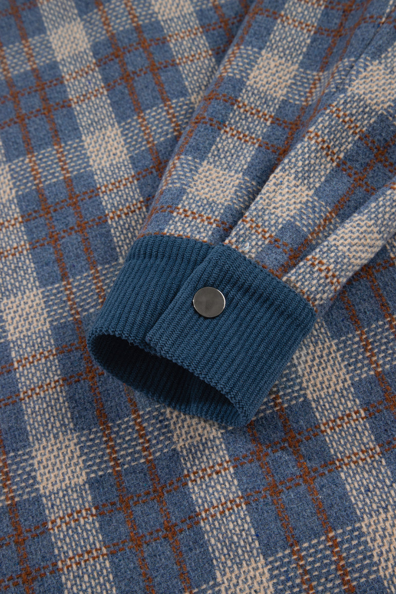Plaid Corduroy Patchwork Collared Zip Up Snap Button Jacket