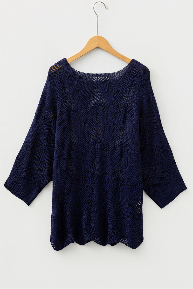 Hollow Out Knit 7/8 Sleeve Casual Sweater