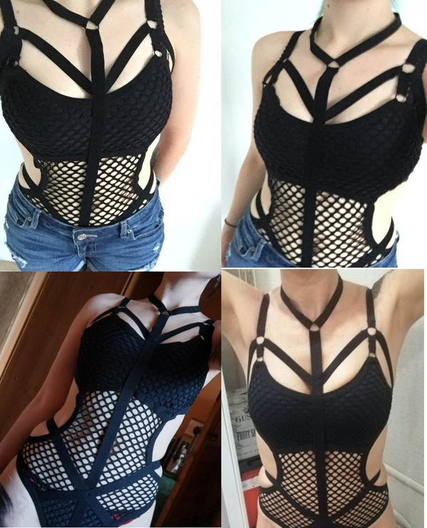 Strappy Hollow Mesh One-Piece Monokini