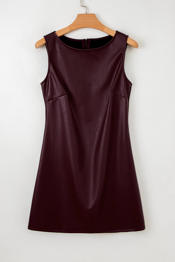 Brown Vegan Leather Sleeveless Mini Dress