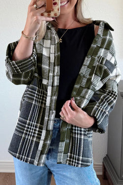 Plaid Print Textured Knit Buttoned Shacket