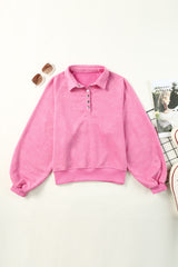 Solid Washed Snap Buttons Lantern Sleeve Pullover Sweatshirt