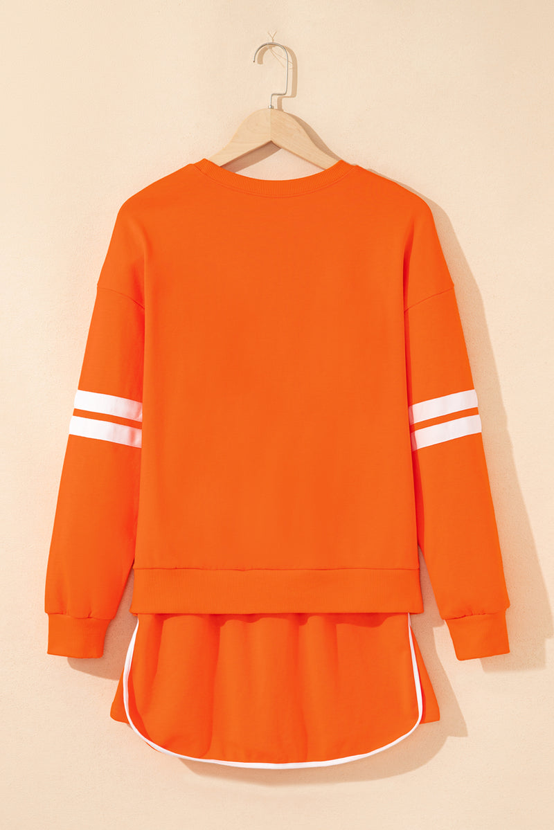 Varsity Stripe Detail Drop Shoulder Pullover Mini Skirt Set