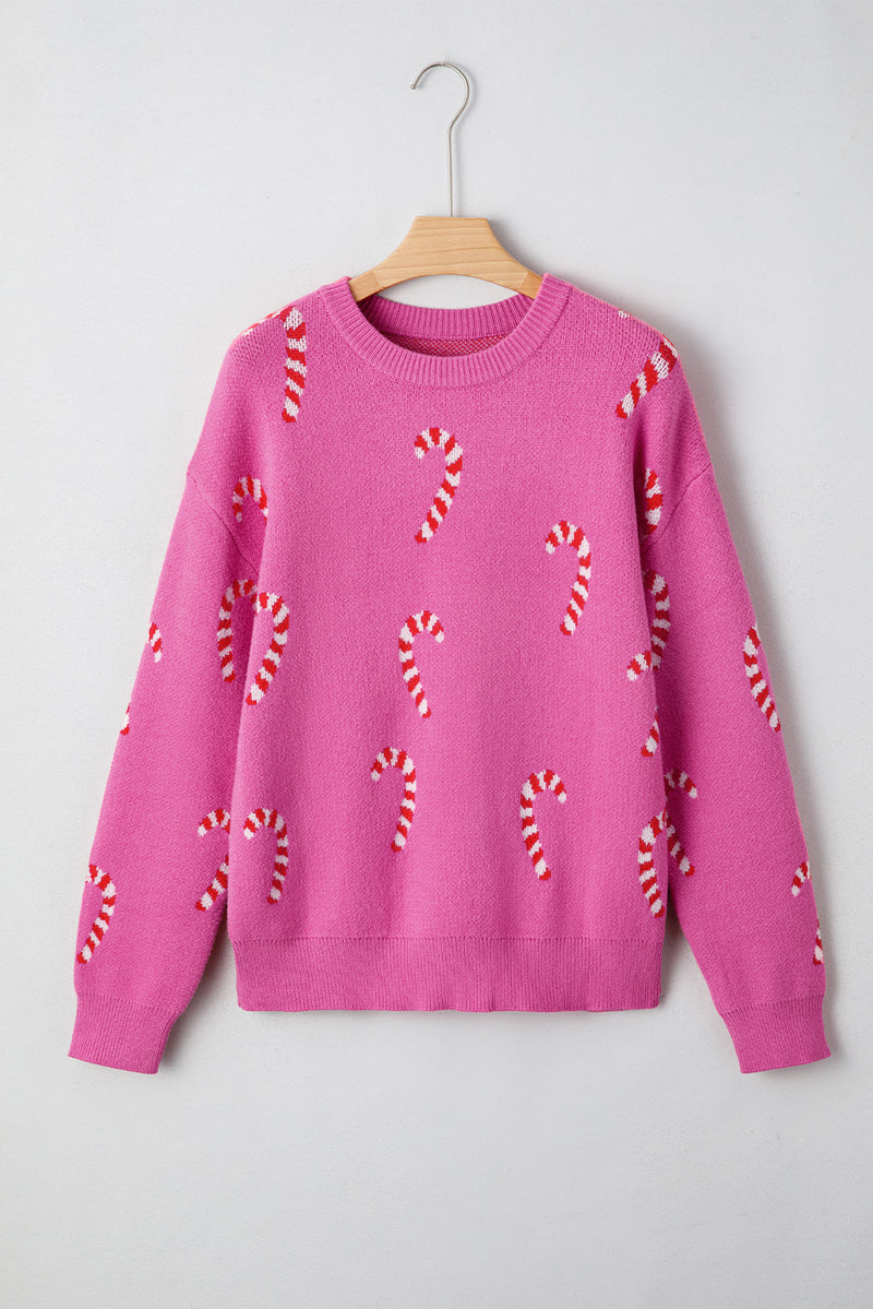 Christmas Candy Cane Holiday Drop Shoulder Sweater
