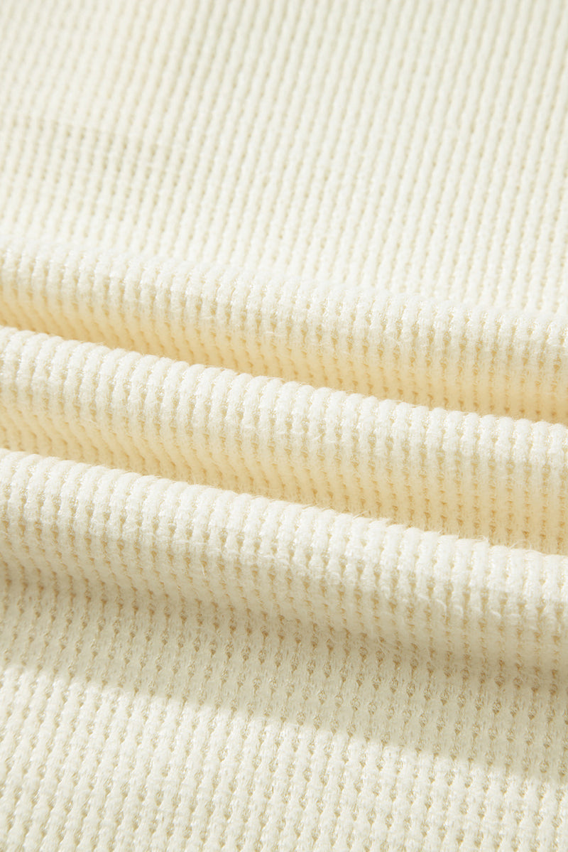 Textured Knit Half Buttons Henley Top