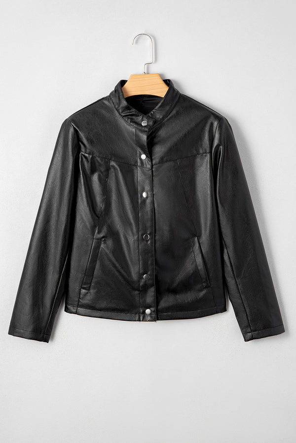 Faux Leather Buttoned Front Boxy Jacket