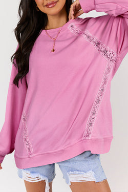Lace Patched Raglan Sleeve Loose Fit Sweatshirt