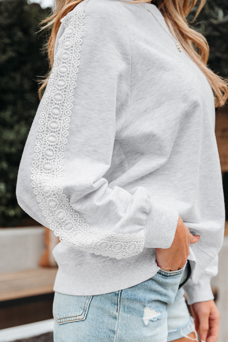 Lace Patchwork Raglan Sleeve Crew Neck Sweatshirt