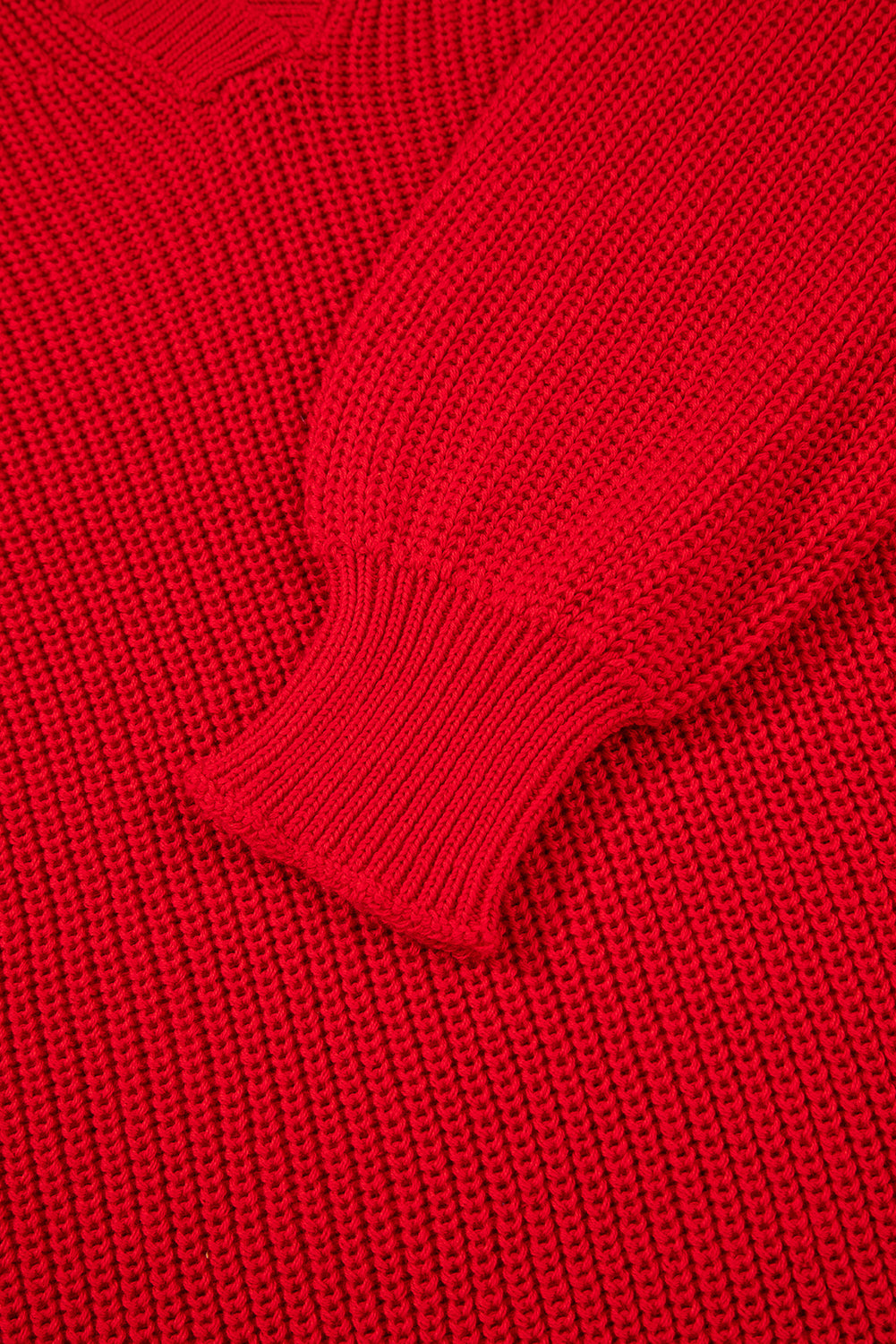 Solid Textured Knit V Neck Drop Shoulder Sweater