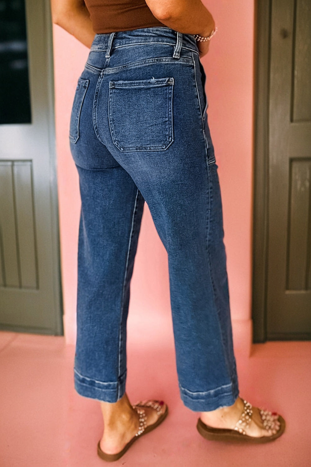 Cropped High Rise Wide Leg Jeans