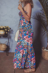 Floral Smocked Bust Spaghetti Straps Wide Leg Jumpsuit