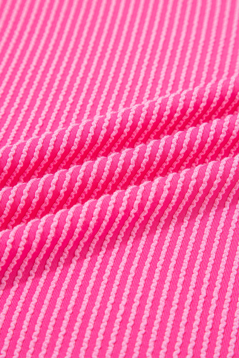 Leopard Patchwork Corded Knit Crew Neck T Shirt