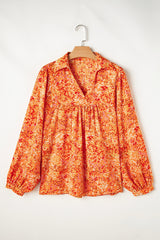 Abstract Print Collared V Neck Baby doll Blouse