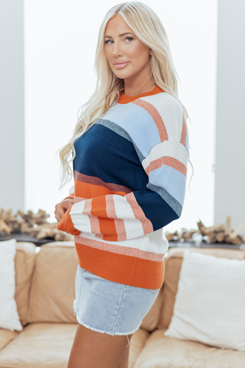 Color Block Round Neck Tunic Sweater