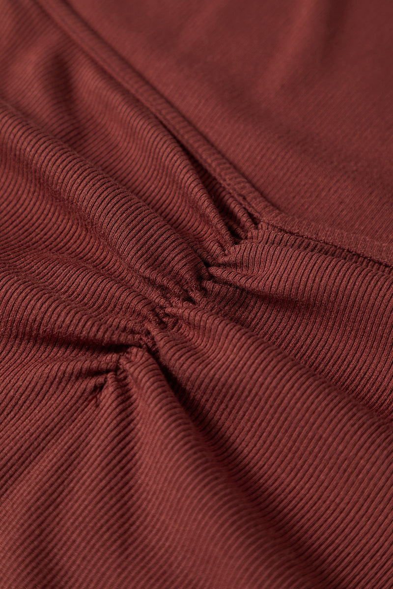 Gathered Bust Square Neck Ribbed Fit Long Sleeve Top