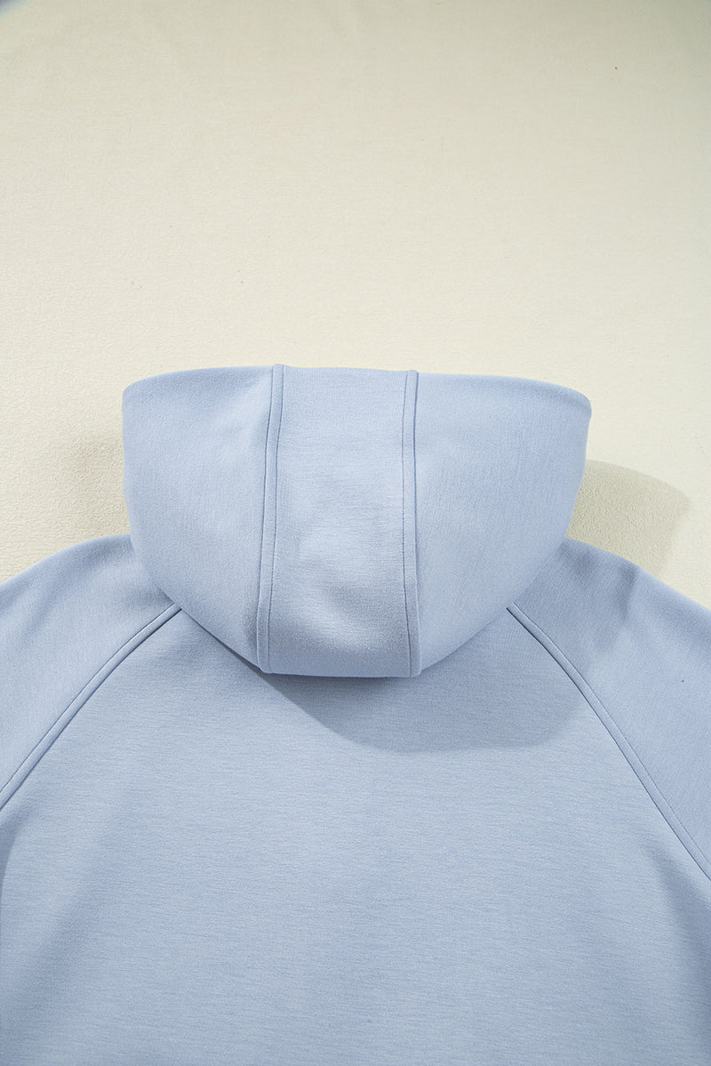 Blue Half Zip Thumbhole Sleeve Hoodie Active Pants 2pcs Outfit