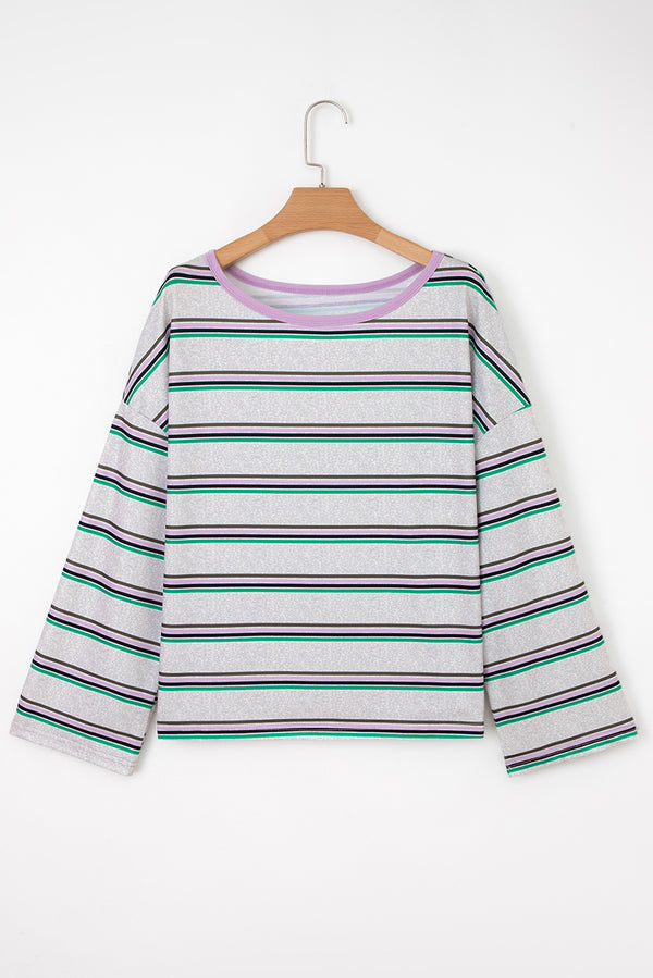 Stripe Oversize Drop Shoulder Long Sleeve Casual Top