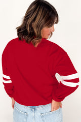 Fiery Red Varsity Striped Detail Crew Neck Plus Sweatshirt