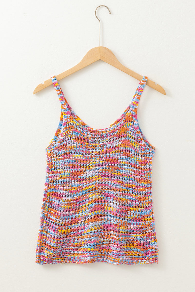 Multicolor Contrast Crochet Loose Fit Sweater Vest