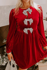 Bowknot Decor High Waist Velvet Mini Dress