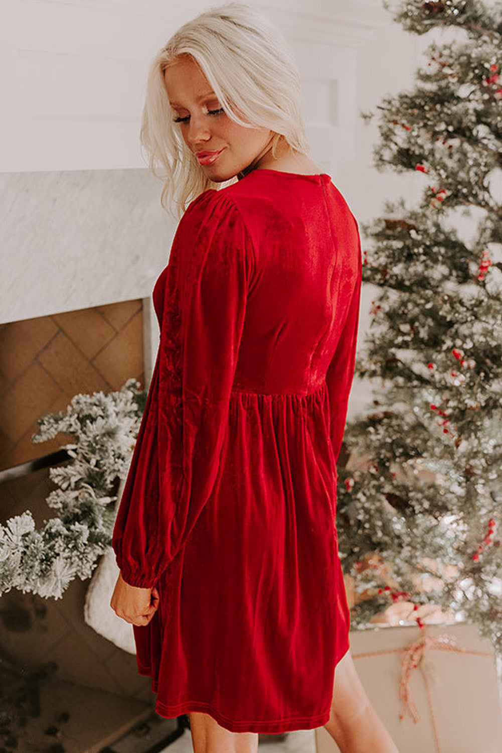 Bowknot Decor High Waist Velvet Mini Dress