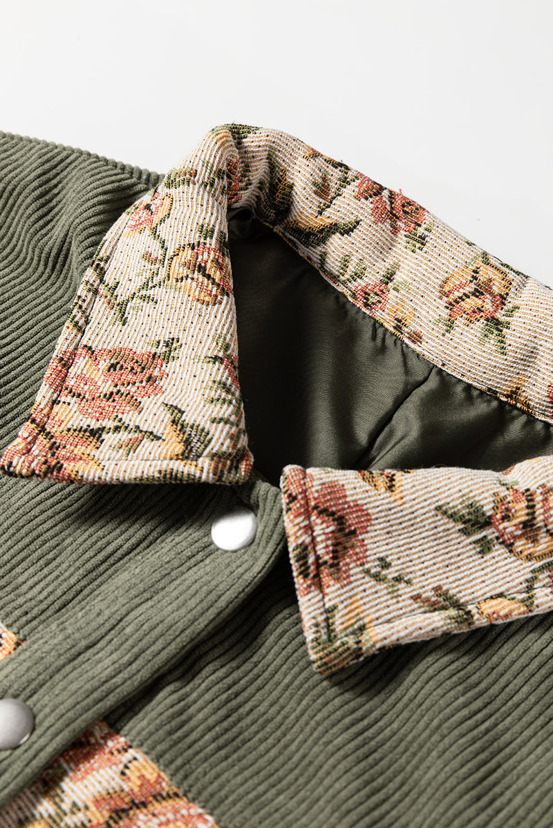 Ribbed Retro Floral Patchwork Shirt Style Jacket