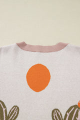 Apricot Western Desert Cactus Print Plus Size Button Cardigan Sweater