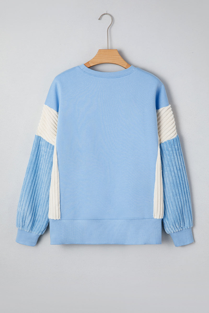 Sequin Nutcracker Textured Sleeve Patchwork Color Block Sweatshirt