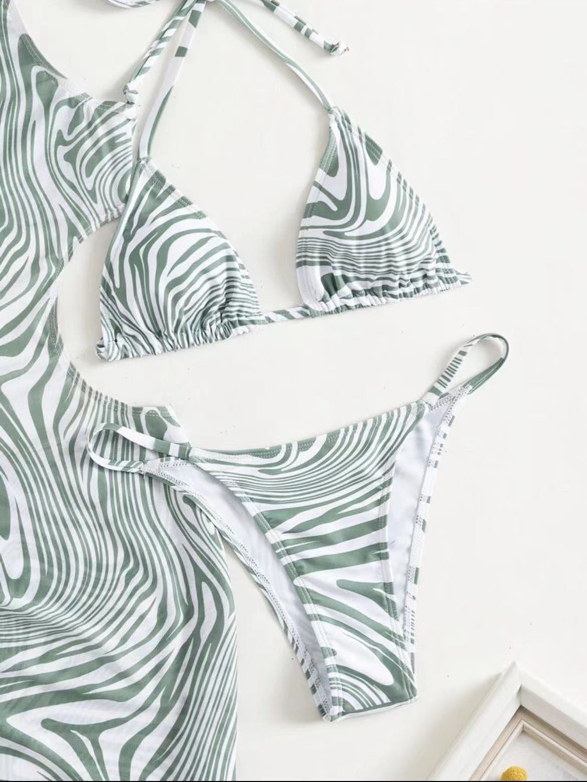 Bikini Three-piece Plant Flower Print Swimsuit