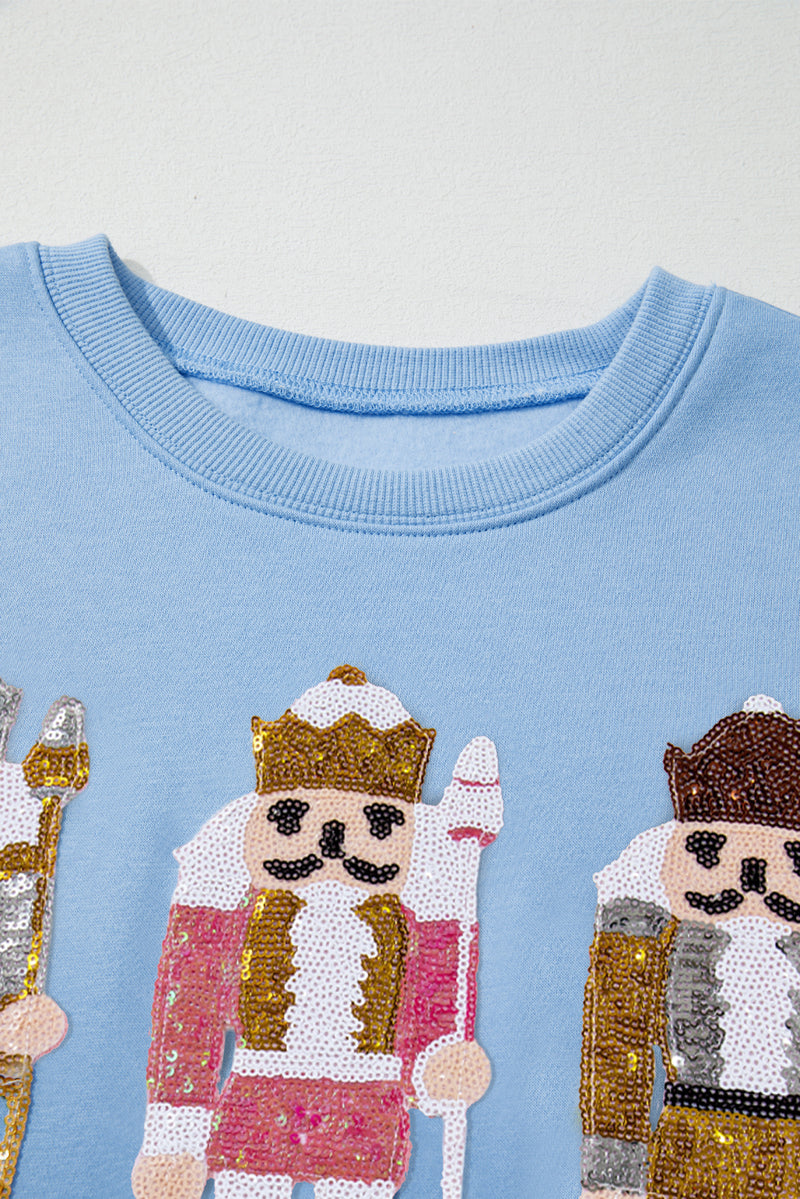 Sequin Nutcracker Textured Sleeve Patchwork Color Block Sweatshirt