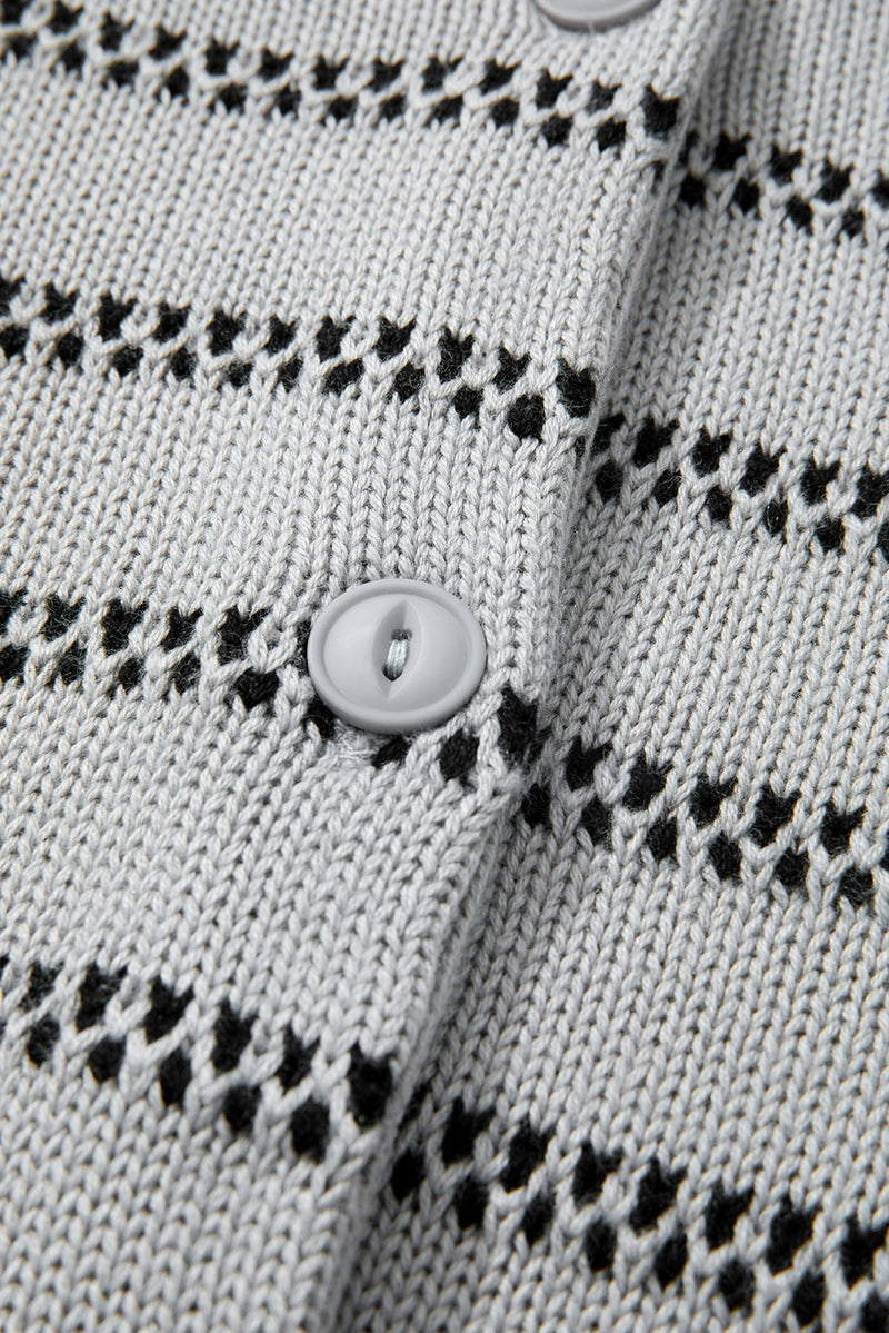 Stripe Button Front Ribbed Trim Short Cardigan