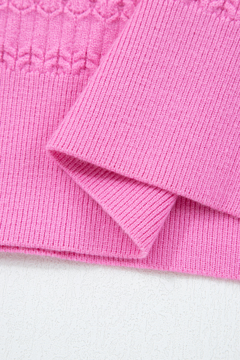 Trendy Pattern Knit Ribbed Cuffs Crew Neck Sweater