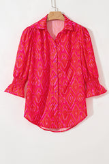 Western Aztec Geometric Ruffled 3/4 Sleeve Shirt