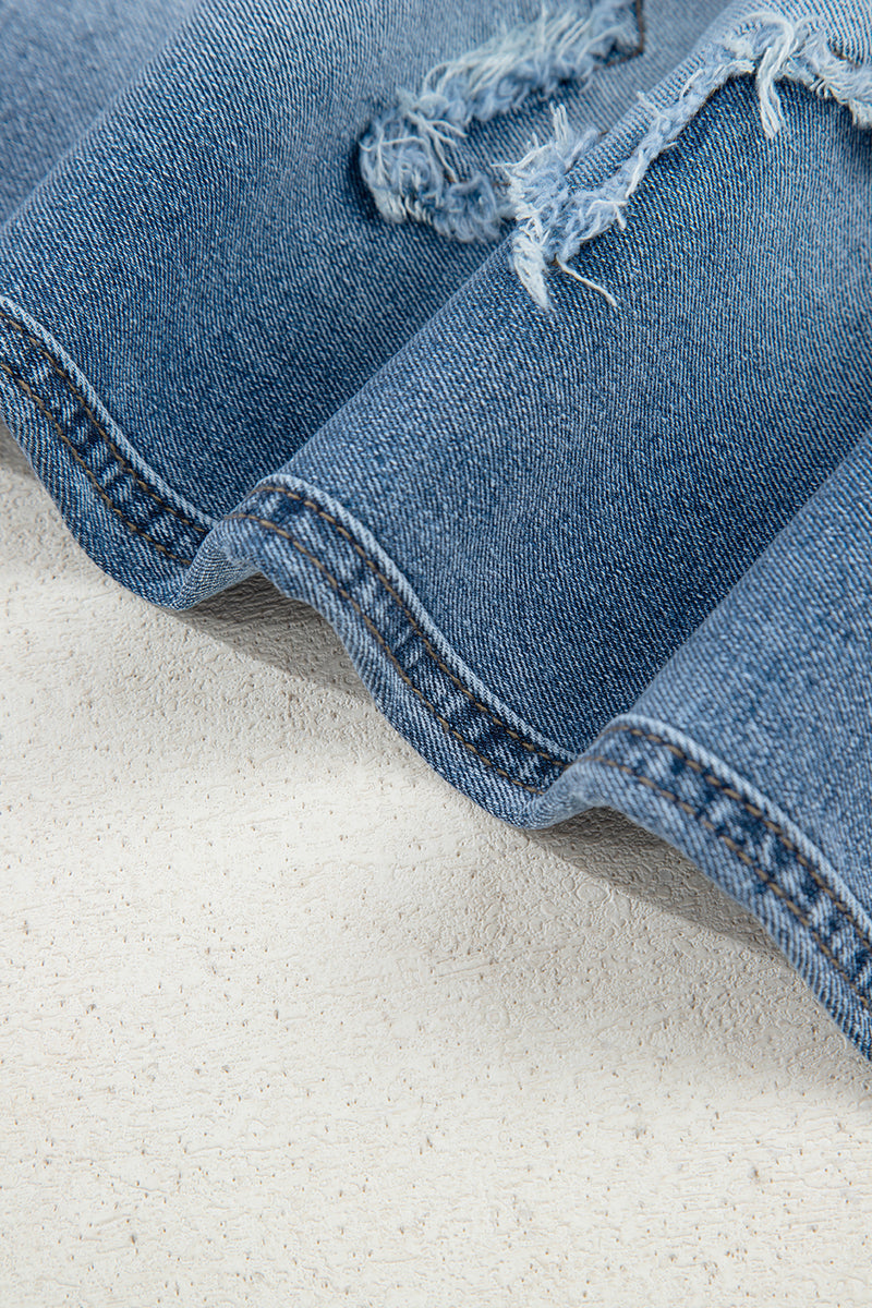 Star Patchwork Cropped Wide Leg High Waist Jeans