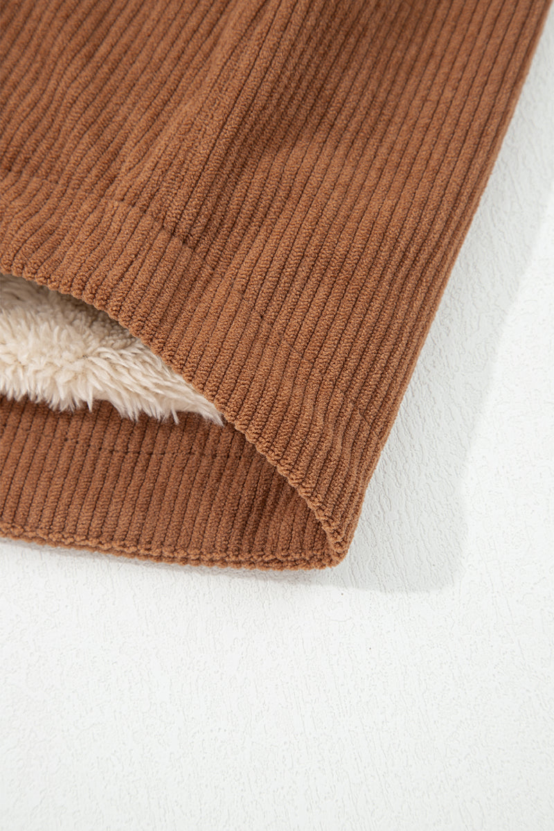 Fleece Lined Buttoned Flap Pockets Corduroy Jacket