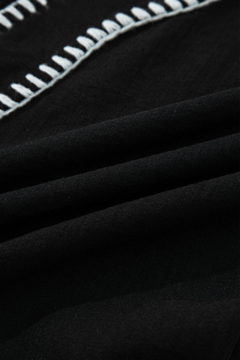 Contrast Stitched V Neck 3/4 Sleeve Tiered Mini Dress