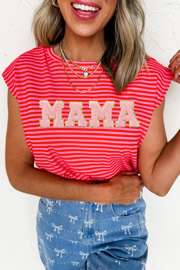 Stripe MAMA Graphic Cap Sleeve T Shirt