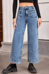 Solid Chic Patch Pocket Straight Leg Loose Jeans