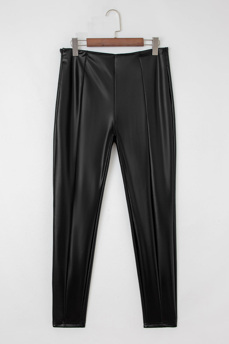 Faux Leather Seamed Leg High Waist Leggings